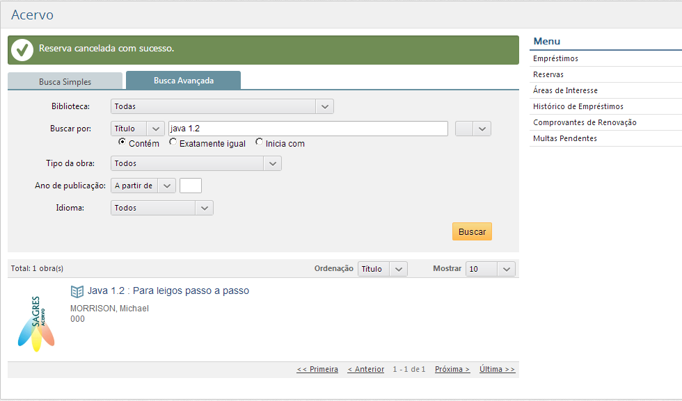 Tela inicial do acervo - com a pesquisa avançada -  reserva cancelada com sucesso.png
