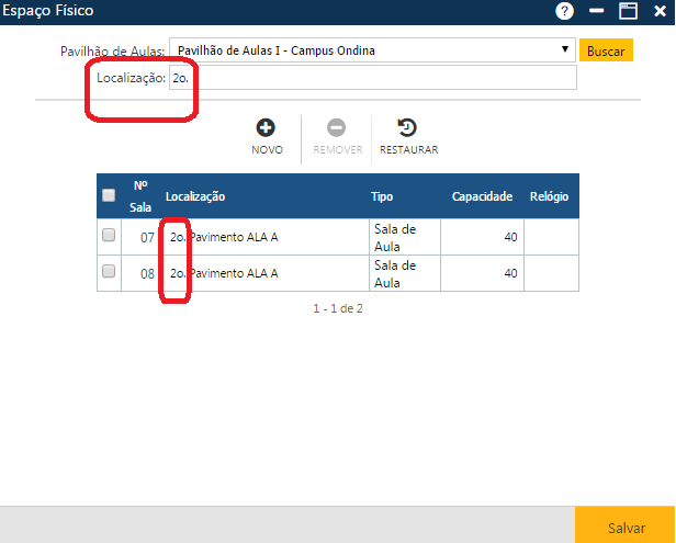 AW-Secretário-Tabela-Planejamento-Espaço Físico-Lista de salas do 2o. Pavimento do Pavilhão selecionado.png